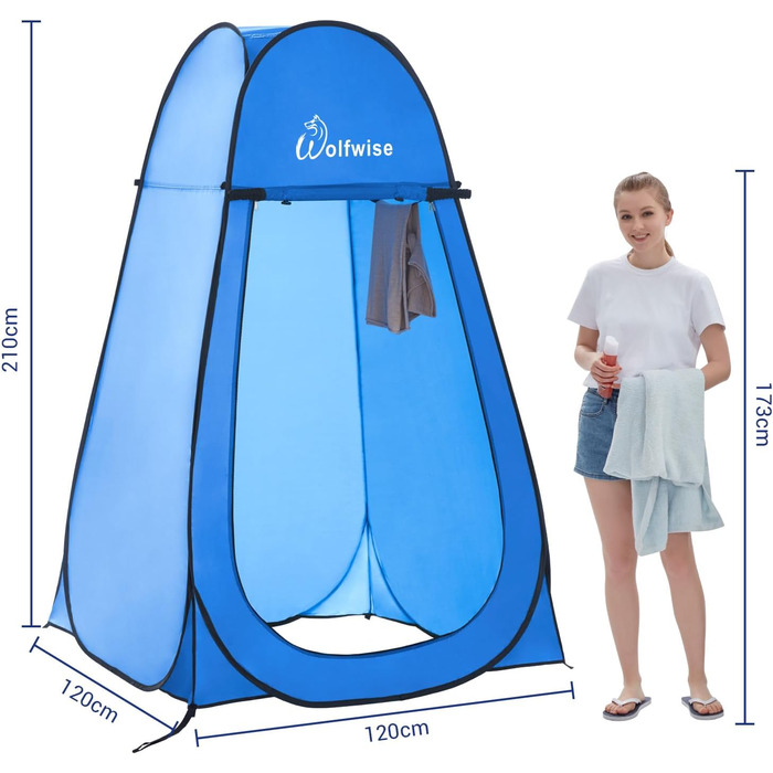 WofWise Portable Pop-Up Shower Toilet Tent - Outdoor Privacy Shelter for Camping, Hiking, Beach & Travel (Blue, XL)