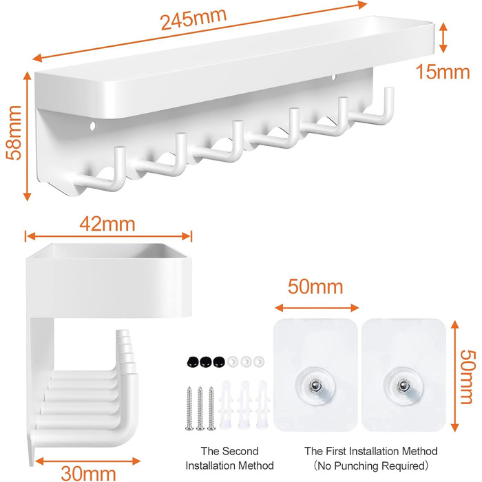Ключниця Newaner з полицею та 6 гачками, біла. Органайзер для ключів без свердління, настінний, для дому та кухні