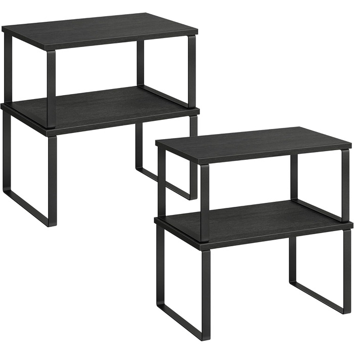 SONGMICS Spice Rack, 4-Piece Set, Kitchen Shelf, Kitchen Organizer, Expandable, Spice Holder, Stackable, with Metal Frame, 19.5 x 29.7 x 15.8 cm, Ink Black + Natural Beige KCS10NB (Ink Black + Ebony Black, 29.7B cm)