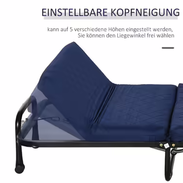 HOMCOM Folding Guest Bed 2-in-1 with Adjustable Headrest and Wheels, Steel Frame, Foam, Blue 184x65x26cm for Flexible Sleeping