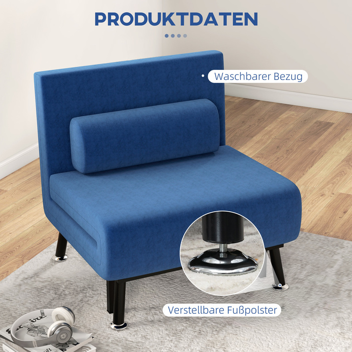 HOMCOM Sleeper Chair, Folding Bed with Bed Function, Back Cushion, Folding Recliner Chair with Linen Look, Adjustable Backrest, 75 x 70 x 75 cm, Dark Blue | Aosom