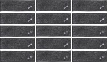 BEQHAUSE Килимки на сходи нековзні, 15 шт., машинне прання, самоклеючі, для дітей, літніх людей та домашніх тварин, 100% поліестер, TPE-підкладка, 22x70 см, темно-сірий, 15 шт.