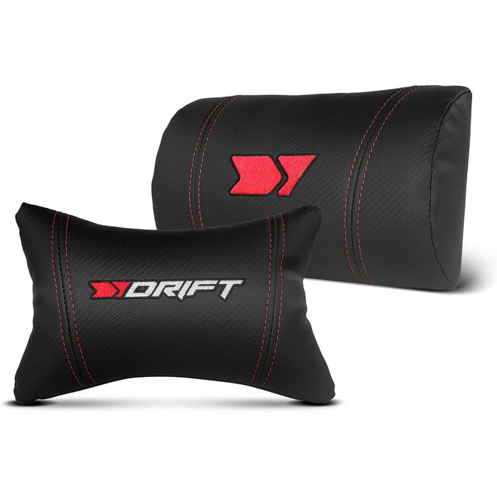 Професійне ігрове крісло DRIFT GAMING DR350 ергономічне, з 4D-підлокітниками, подушками під поперек та шию, нахил 135°, безшумні колеса, чорно-червоне