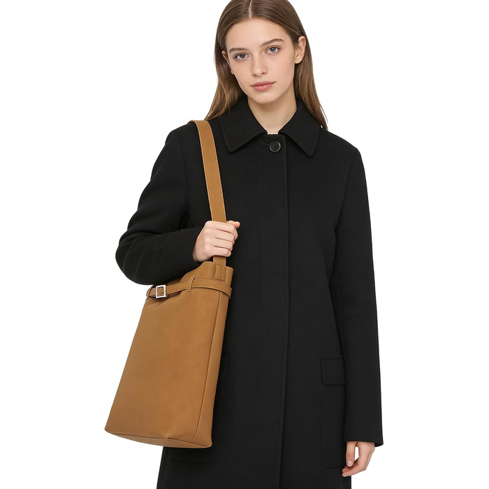 Сумка жіноча Miss Lulu велика шопер Tote Bag з м'якої PU шкіри, коричнева (2-4)