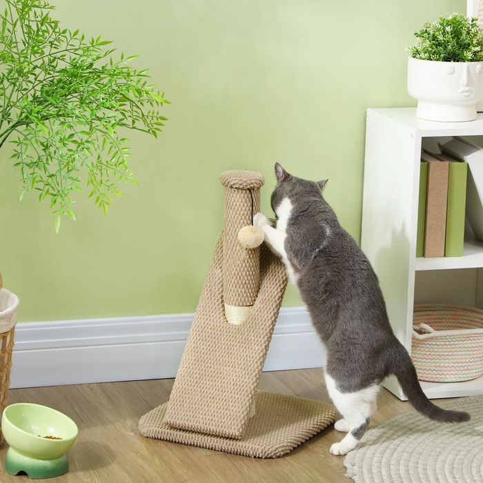 PawHut Scratching Post, 54cm Scratching Column, Sisal Cat Scratching Tree with Play Ball, Scratching Tree for Cats, Cat Scratching Furniture, Indoor, Cream White | Aosom