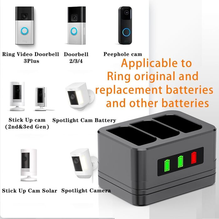 Зарядний пристрій для акумуляторів Ring: 3 слоти, 3.65V, 6040mAh, з LED-дисплеєм та кабелем Type-C (Black)