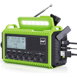 Радіо DAB/DAB+/UKW з вбудованим акумулятором 5000mAh, сонячне радіо, радіо для надзвичайних ситуацій з USB-зарядкою, радіо для кемпінгу з LED-ліхтариком, SOS-сигналом, портативне радіо з ручним приводом для активного відпочинку (зелене)