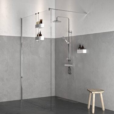 Tiger 2-Tier Shower Caddy, Shower Shelf without Drilling, for Hanging on the Shower Wall, Shower Shelf with Storage for Shower Gel & Co., with Integrated Hook, Stainless Steel, Plastic, Color: White