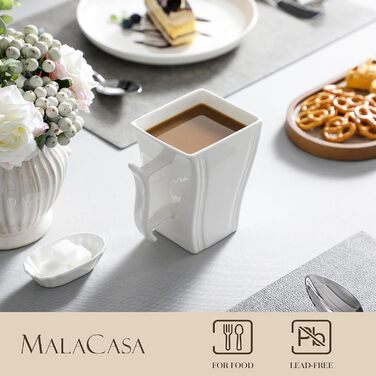 MALACASA Серія FLORA, 6-частинний кавовий сервіз, 330 мл, кремово-білий порцелан, 6 чашок, кавові та чайні чашки для 6 осіб