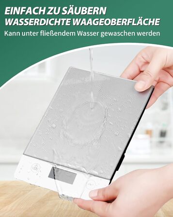 Кухонні ваги цифрові з похилим дисплеєм, 10 кг, точність 1 г, з функцією тарування, скляна вага для харчових продуктів, водонепроникна, сенсорна, з батарейками (срібна)