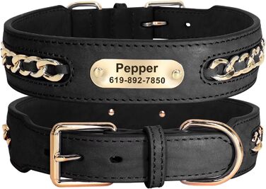 Стильний шкіряний нашийник для собак Didog: чорний, регульований, з гравіюванням, L (17.0-20.0 см)