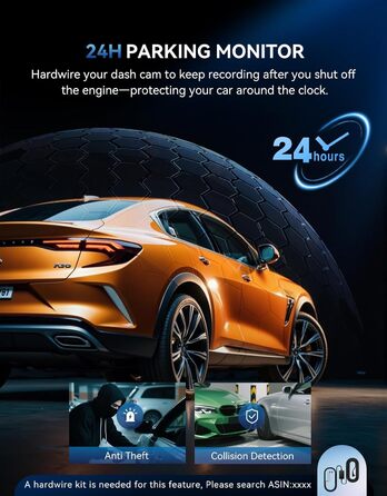 Автомобільний відеореєстратор TECXERLLON 4K Dual Dashcam (передній та задній), нічна зйомка Starlight, GPS, WDR, G-сенсор, режим паркування 24г, кут 160°/150°, карта пам'яті 64ГБ у комплекті