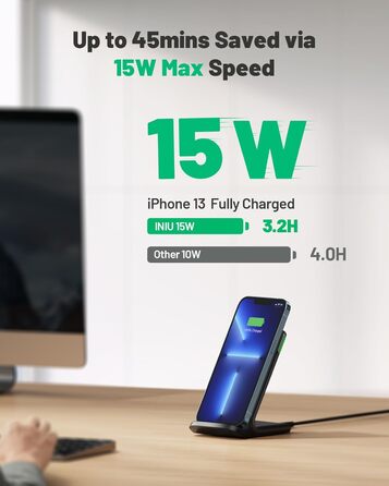 Бездротовий зарядний пристрій INIU 15W для iPhone та Samsung Galaxy – Qi сертифікат, чорний