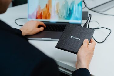 Зовнішній тонкий Blu-ray привід Verbatim Slimline з USB-C та USB 3.0 — записувач Blu-ray, DVD, CD та M-Disc для ПК та ноутбука, чорний