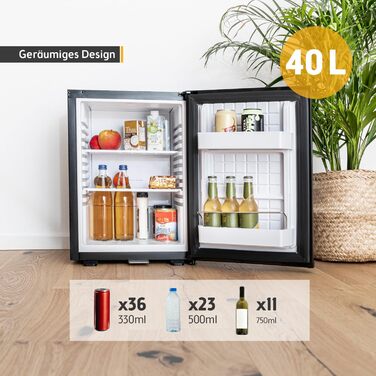 Мініхолодильник TZS First Austria 40L | Безшумний, з замком, змінний отвір дверей, підсвітка | Для кемпінгу, офісу, готелю, спальні - Чорний, матовий