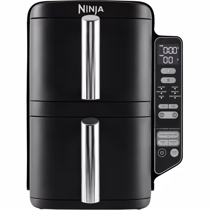 Подвійна аерофритюрниця Ninja 7,6 л з двома кошиками, 6 режимів, 2 шухляди, сіра, компактний дизайн, модель SL300EU