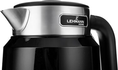 Електричний чайник LEHMANN з нержавіючої сталі 2L, 2200W, швидке нагрівання, подвійні стінки, автовимкнення та захист від перегріву, BPA-free, для великих сімей та офісів, чорний