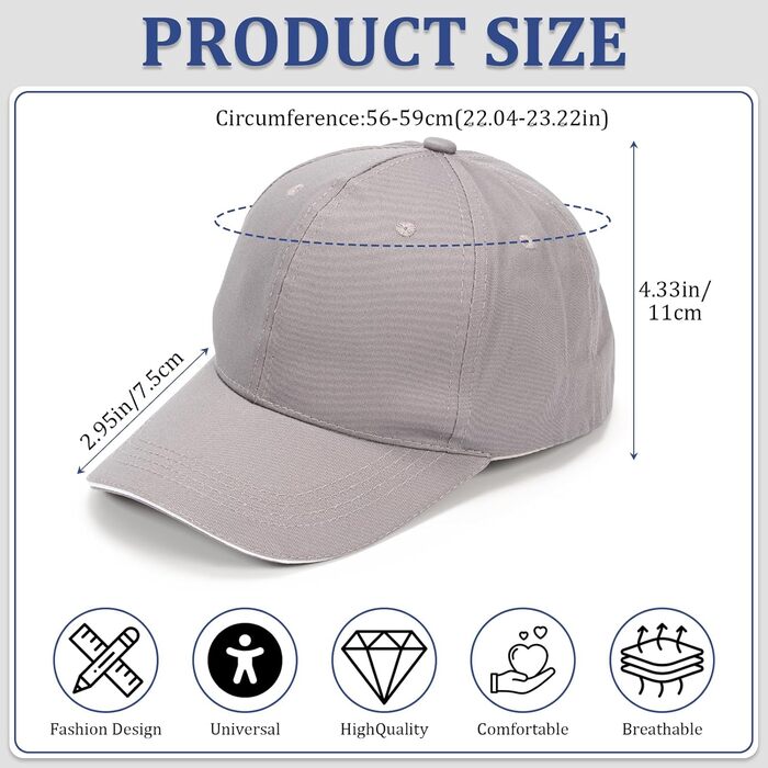 Кепки бейсбольні для чоловіків та жінок, 3 шт. Регульовані кепки з бавовни, з білим краєм для гольфу, бігу, спорту на відкритому повітрі, синій+сірий+чорний