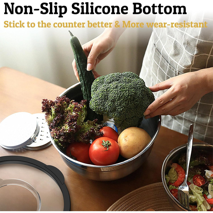 Набір мисок Deedro з прозорим кришками (5 шт.) – 4.7L/2.8L/1.9L/1.4L/0.63L | Миски для перемішування, салатники, набір мисок | Нековзні, складані, придатні для миття в посудомийній машині | Включено тертку (Чорний)