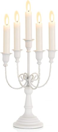 Sziqiqi Candelabra Candle Holders - 29.5 cm High, 5-Arm Candle Stand, Candle Holder for Taper Candles for Candlelight, Table Decoration, Christmas Mantel, White