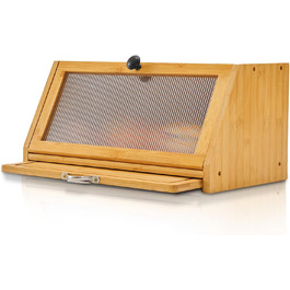 YOUDENOVA Блок для хліба з кришкою та дощечкою для нарізання, дерев'яний кошик для хліба, бамбукова скринька для зберігання хліба, солі та перечниці, 39x25x20 (ДxШxВ) см, (Натуральний)