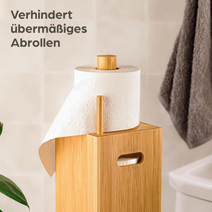 Підставка для туалетного паперу з бамбука Praknu - тримач на 4 рулони з кришкою на магніті, FSC-дерево, економія місця, антиковзаюча