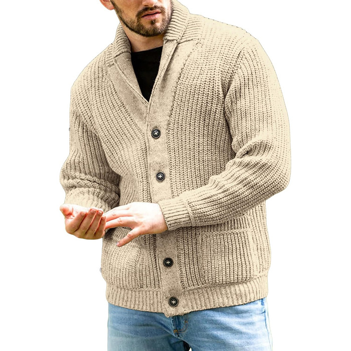 Чоловічий кардиган Runcati з грубого в'язання, великий розмір L, з коміром-шарфом, на ґудзиках, стильний пуловер, хакі