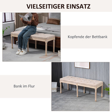 HOMCOM Upholstered Bench Vintage 117x40x48cm Ottoman Bench Bed Bench Bedroom Bench with Buttons Linen Look up to 120kg Beige