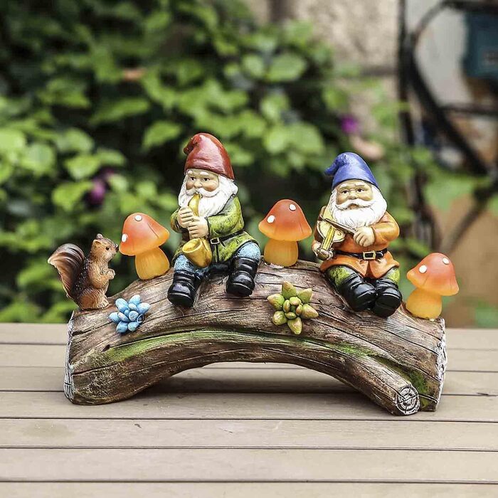 The Enchanted Garden Garden Gnomes, Resin Statue, Solar Powered, LED Mushroom, Garden Lights, Resin Figure for Patio, Lawn, Yard, Decoration