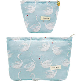 Косметичка для макіяжу 2 шт. Органайзер для косметики для дівчат та жінок. Підходить для подорожей та як подарунок. Колір: блакитний, з лебедем