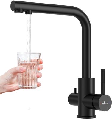 Кран кухонний APPASO 3-в-1 чорного кольору, з трьома виходами, для фільтрації води, поворотний на 360°, з двома важелями, з нержавіючої сталі