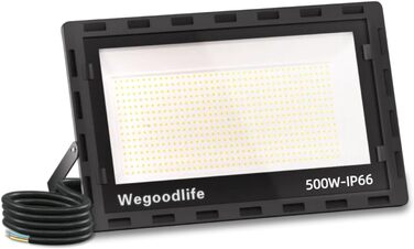 Wegoodlife LED прожектор 500Вт 50000Лм, 6500K холодне біле світло, IP66 водонепроникний, 50см кабель без вилки, для вулиці, гаража, подвір'я, коридору