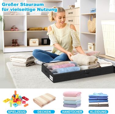 Коробки для зберігання під ліжко з кришкою, 12 см, 2 шт., складні, для одягу та ковдр, чорні