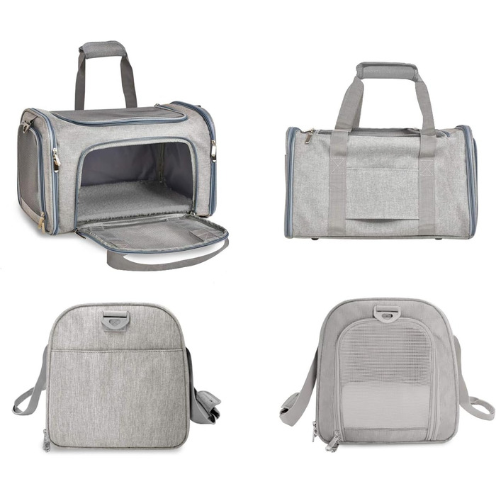 Транспортна сумка для кота та собаки, складана переноска для домашніх тварин середнього розміру (51 x 33 x 33 см, сіра)