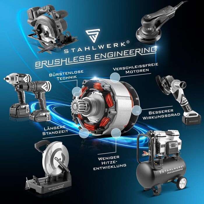 Акумуляторний шуруповерт STAHLWERK 18V Brushless з набором: акумулятор, зарядний пристрій, кейс (ABS-18 ST)