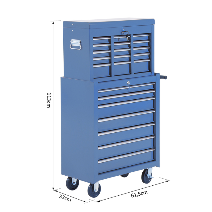 HOMCOM Tool Cart Workshop Cart Rolling Cart 4 Drawers blue, mobile & stable, ideal for garage & workshop