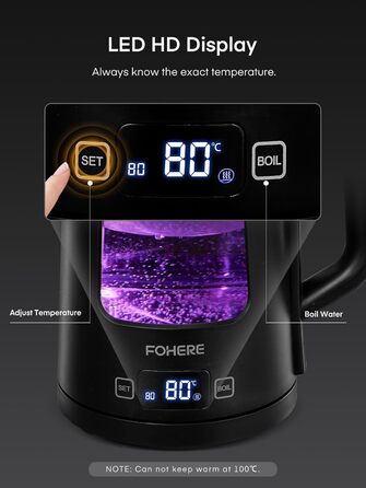 Electric Kettle with Temperature Control - 1.7L Glass Kettle with Keep Warm Function, 2200W Fast Boil, Auto Shut-Off & Dry Boil Protection, 5 Color LED Lights - Black