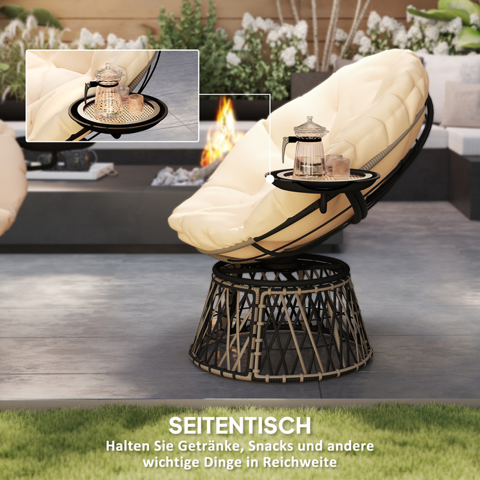 Крісло-гойдалка Outsunny Papasan з ротангу, 360° обертається, крісло-кошик з подушкою, діаметр 90 см, кругле ротангове крісло, крісло-поворотник, крісло для відпочинку, крісло-шезлонг для вітальні, саду, балкону, бежеве | Aosom