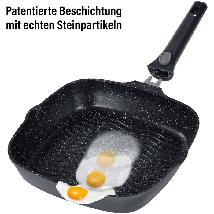 Сковорода гриль STONELINE Smart 28 см з антипригарним покриттям, алюмінієвий литий, зі знімною ручкою, для всіх плит (індукція), сіра