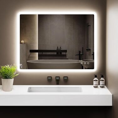 Дзеркало для ванної кімнати зі підсвічуванням 50x70 см, сенсорне керування, антизапар, 3 кольори світла, регулювання яскравості, функція пам'яті