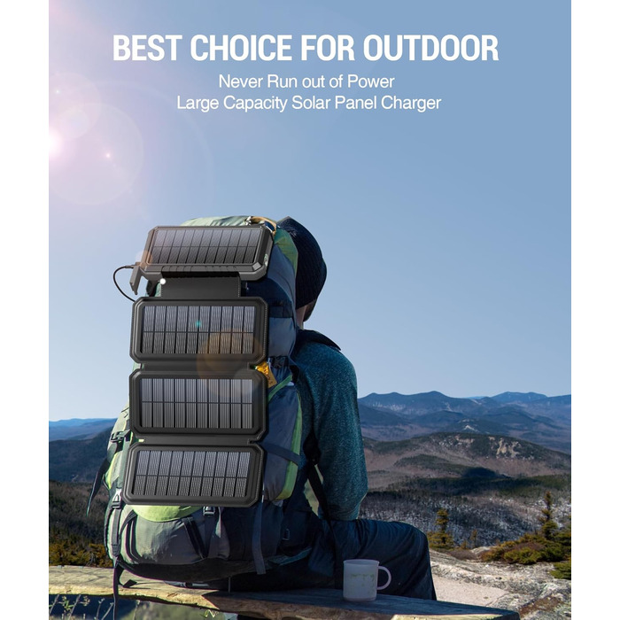 Powerbank BLAVOR 20000mAh з сонячною панеллю, USB-C PD 18W, для зарядки телефону та планшета, чорний