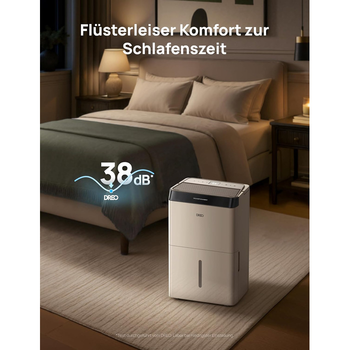 Dreo Розумний осушувач повітря /24h, для приміщень 37 м² – енергоефективний та тихий – керування через App & Alexa – 3 режими, таймер, регульована вологість, з відводом води, для спальні та ванної кімнати, білий (20L, чорний)