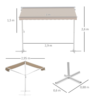 Outsunny Standmarkise Gartenmarkise 3x3m with Folding Arm and Crank, Beige, Ideal for Patio & Garden