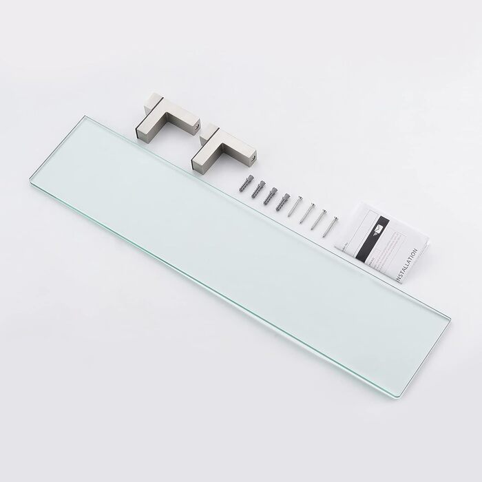 KES Shower Shelf for Hanging, Bathroom Shelf, Wall Shelf, Shower Glass Shelf, 8mm Shower Shelf, Bathroom Shelf, Tempered Glass with Shelf Support 60cm Brushed Nickel, BGS3201S60-2