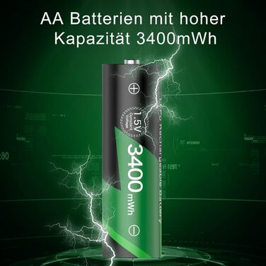 Акумулятори AA та AAA літієві з зарядним пристроєм LCD, 1.5V, 3400mWh (AA x4) та 1200mWh (AAA x4), перезаряджувані