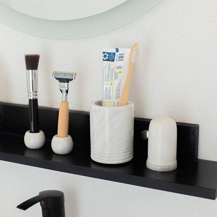 JIMEI Toothbrush Holder, Toothbrush Cup made of Natural Marble, Spa Collection, Makeup Brush Holder, Bathroom Accessories Organizer