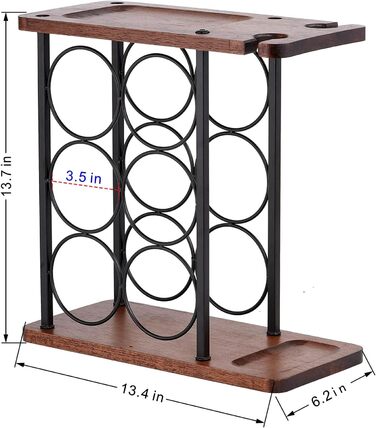Wine rack with glass holders, tabletop wine holder with tray, freestanding wooden wine rack, perfect for home decor & kitchen storage rack, etc. (holds 6 bottles and 2 glasses)