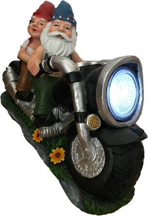 CT DISCOUNT STORE Biker Garden Gnomes Pair on Motorcycle - Outdoor Cute Figurine Motorcycle Statues, Garden Gnome Outdoor, Biker Pair in Love, Make Your House and Garden More Fun, Great Gift