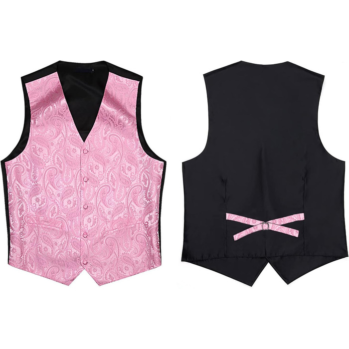 Жаккардова жилетка для костюма чоловіча Enlision на весілля з краваткою та нагрудником. Квітковий візерунок Paisley, рожева, XL