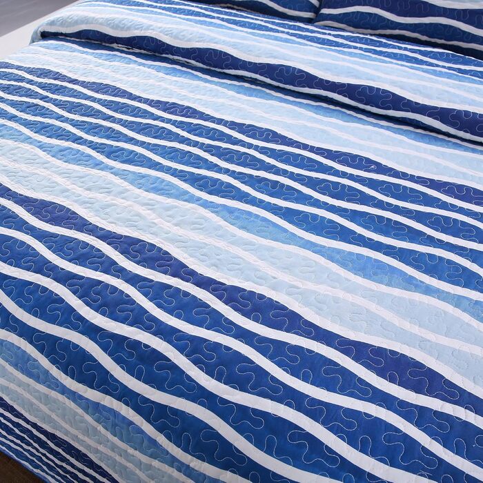 Комплект постільної білизни SLPR 2-частинний – двоспальне ліжко з 1 наволочкою, осінній дизайн пэтчворк, легка стьобана ковдра, осінній стиль кантрі (Blue Wave, Twin)